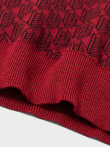 SHEIN Cottnline كنزة صوف نمط شامل للرجال - الأحمر - مشاهدة 6
