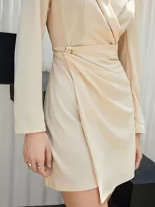 BizChic Women's Autumn Lapel Wrap Dress, Casual Urban Commute Minimalist Fashion Basic Business Casual Outfit, Office Lady Formal Concert Dignified Dress - Apricot - View 5