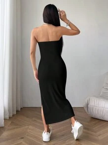 SHEIN EZwear Chất rắn Đầm bó sát ống - màu đen - Xem 2