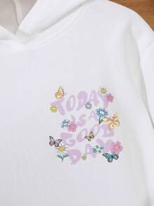 SHEIN Tween Girl Letter & Butterfly Print Hoodie & Flare Leg Pants