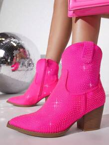 SHUZIA Minimalist Slip On Chunky Boots - Hot Pink - View 3