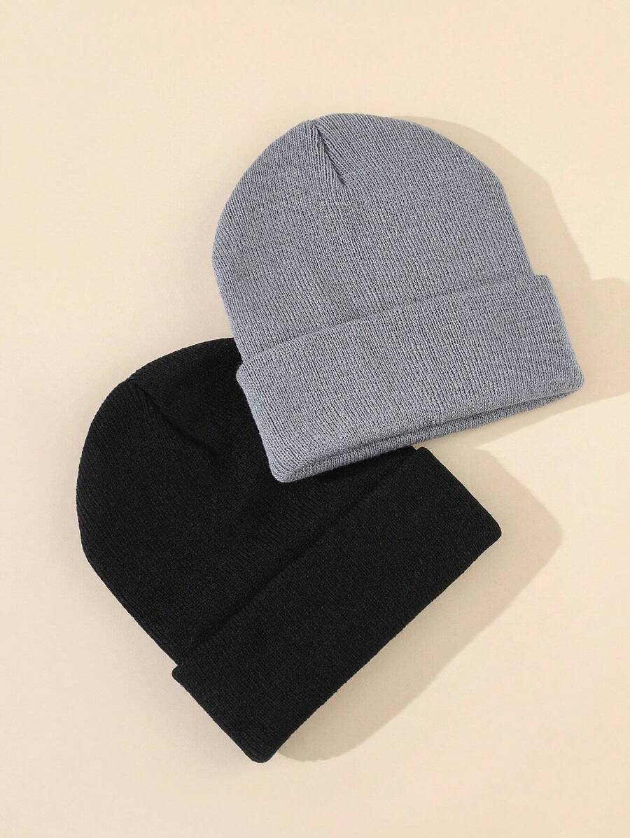 2 Solid Color Simple Knitted Hats Casual - Multicolor - View 1