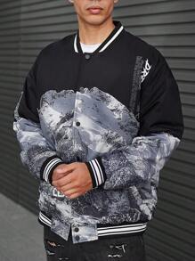 Manfinity Homme Oversized Men's Single-Breasted Padded Coat With Contrast Color - Black - View 4