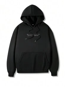 Manfinity LEGND 男士雕塑印花连帽衫，图案，长袖，男朋友礼物 - 黑色 - 查看 2