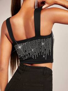 SHEIN BAE Rhinestone Detail Crop Cami Top - Black - View 4