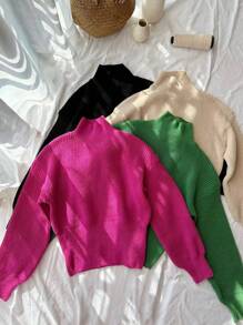 Zolique 4pcs Solid Mock Neck Ribbed Knit Knit Pullover Fall Winter Sweaters - Multicolor - View 2