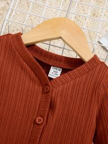 SHEIN 女嬰喇叭袖前紐扣T恤&喇叭褲 - 酒紅色 - 查看 4