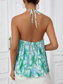SHEIN Privé Top halter con estampado floral plisado
