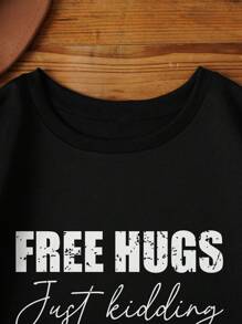 SHEIN EZwear 大碼標語圖案落肩袖運動衫 - 黑色 - 查看 6