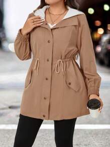 Calvaya 休閒口袋純色大碼外套 - 卡其色 - 查看 6