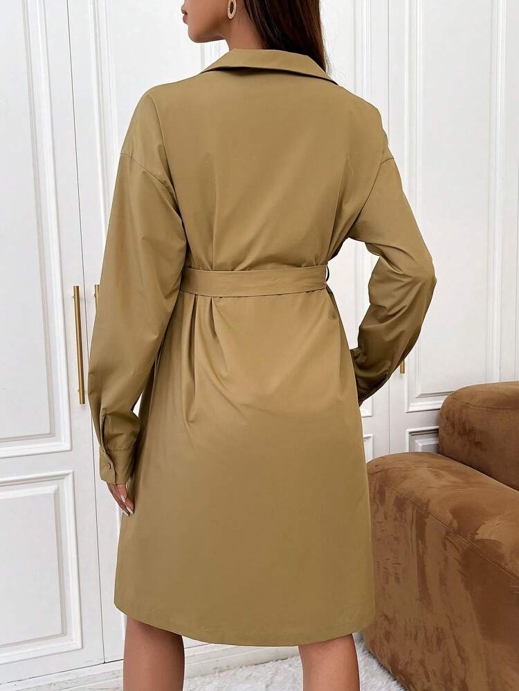 Maternity Solid Belted Shirt Dress