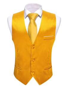 男士大码1入組前紐扣馬甲 - 黃色 - 查看 3