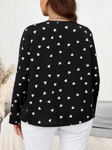 SHEIN LUNE 大碼愛心圖案缺口領襯衫 - 黑與白 - 查看 3