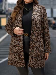 EMERY ROSE 大碼豹紋印花斜口袋外套 - 彩色 - 查看 5