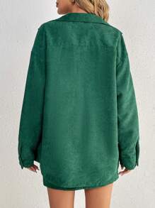 SHEIN Tall 落肩袖口袋貼布燈芯絨大衣&半身裙 - 墨綠色 - 查看 2