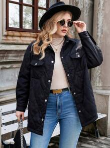 Calvaya 加盖口袋落肩绗缝夹棉大衣冬季服装 - 黑色 - 查看 4