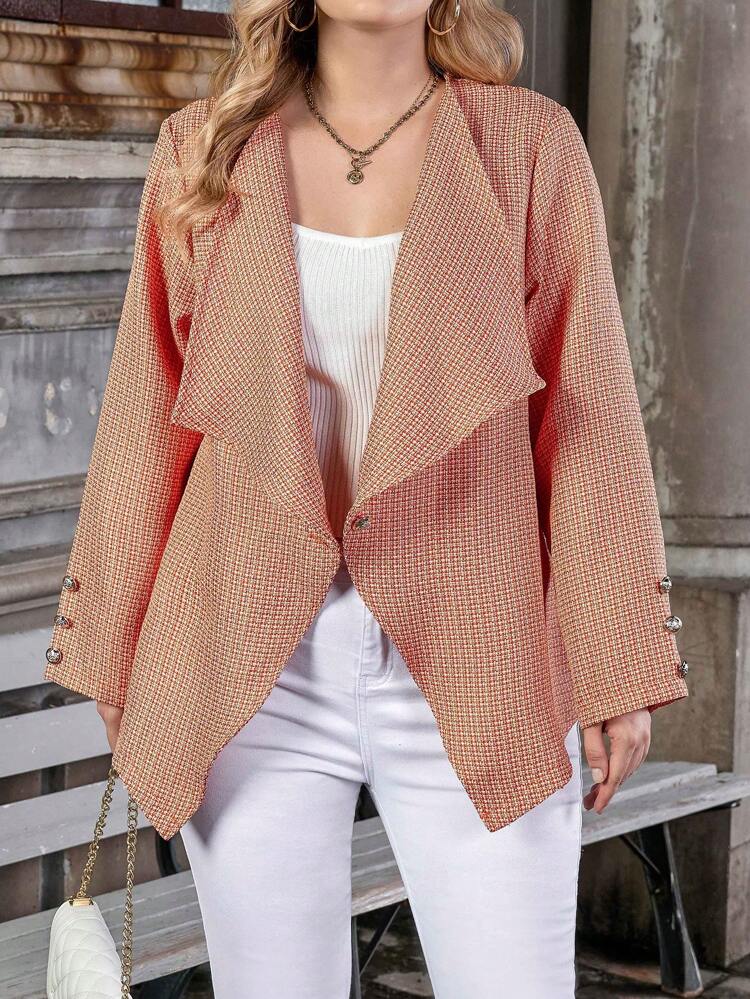 Plus Waterfall Collar Open Front Coat