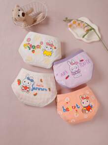 女小童4入組卡通圖案內褲 - 彩色 - 查看 1