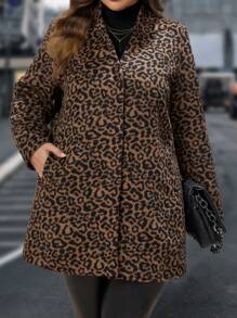 EMERY ROSE 大碼豹紋印花斜口袋外套 - 彩色 - 查看 1