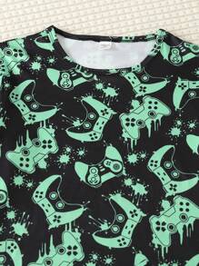 Tween Boy Dinosaur Print Tee & Pants PJ Set - Black - View 3