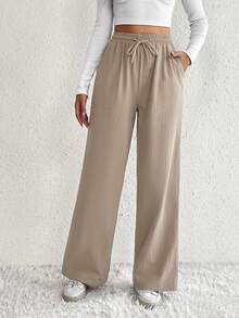 SHEIN Tall Eo dây rút Quần ống rộng - Màu Khaki - Xem 6