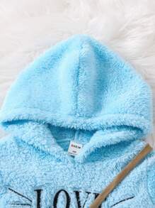 SHEIN Young Girl Letter Embroidery Teddy Hoodie & Pants & Bag