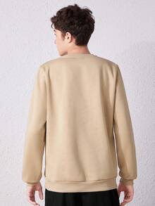 SHEIN Thiếu niên con trai Thư dập nổi Áo nỉ - Lạc đà - Xem 2