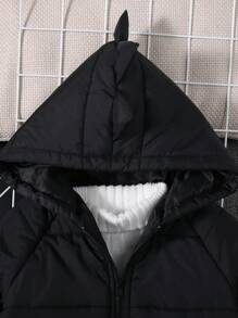 SHEIN 小男孩休閒加厚連帽羽絨衣/外套，可愛恐龍設計，帶 3d 耳朵和肩章，冬季 - 黑色 - 查看 4