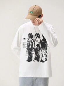 Men Slogan & Figure Graphic Tee, Breathable, Absorbs Sweat, Antistatic - White - View 3