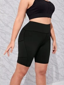 Plus Wideband Waist Biker Shorts With Phone Pocket