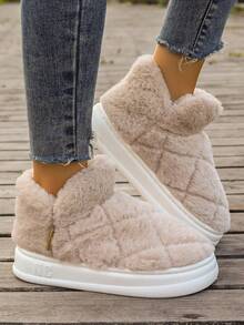 女性高幫舒服的鞋,冬天戶外雪地靴,室內厚底毛絨保暖拖鞋 - 卡其色 - 查看 4