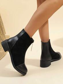 Women's Fashion Ankle Boots, Thick Heel And Sole, Casual Slip-on Design - Black - View 3