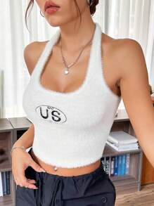 SHEIN EZwear Women's Knitted Halter Top - White - View 1