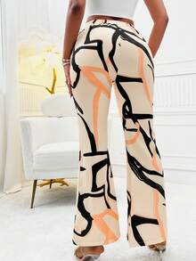 SHEIN Slayr Allover Print Split Hem Flare Leg Pants - Apricot - View 2