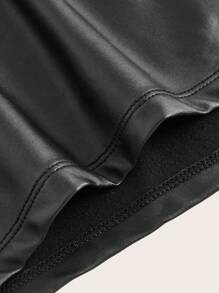 ROMWE PUNK Plus Twist Front PU Leather Wrap Knot Side Skirt - Black - View 3