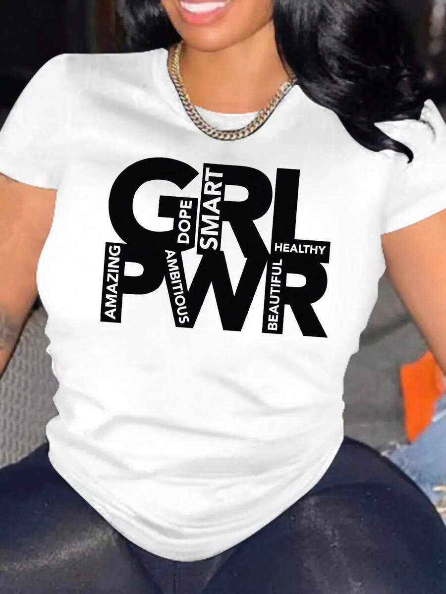 字母圖案短袖上衣 - 白色 - 查看 1