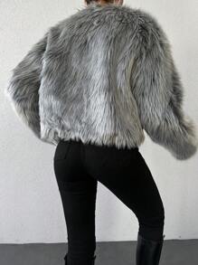 EURMUSE Open Front Fuzzy Coat - Light Grey - View 3