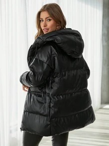 SHEIN Cottnline Zip Up Hooded Puffer Coat - Light Grey - View 2