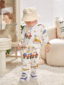 SHEIN 男嬰卡通圖案連帽衫和運動褲 - 杏色 - 查看 12