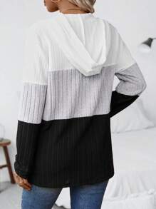 SHEIN LUNE Áo hoodie phối màu, cổ kéo khóa nửa thân, có dây rút, thích hợp cho lễ tốt nghiệp, tựu trường, lễ tốt nghiệp, giáo viên nữ, áo nỉ mùa thu cho mùa tựu trường. - Nhiều màu - Xem 2