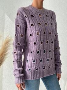 RueChic 鏤空落肩袖套頭毛衣