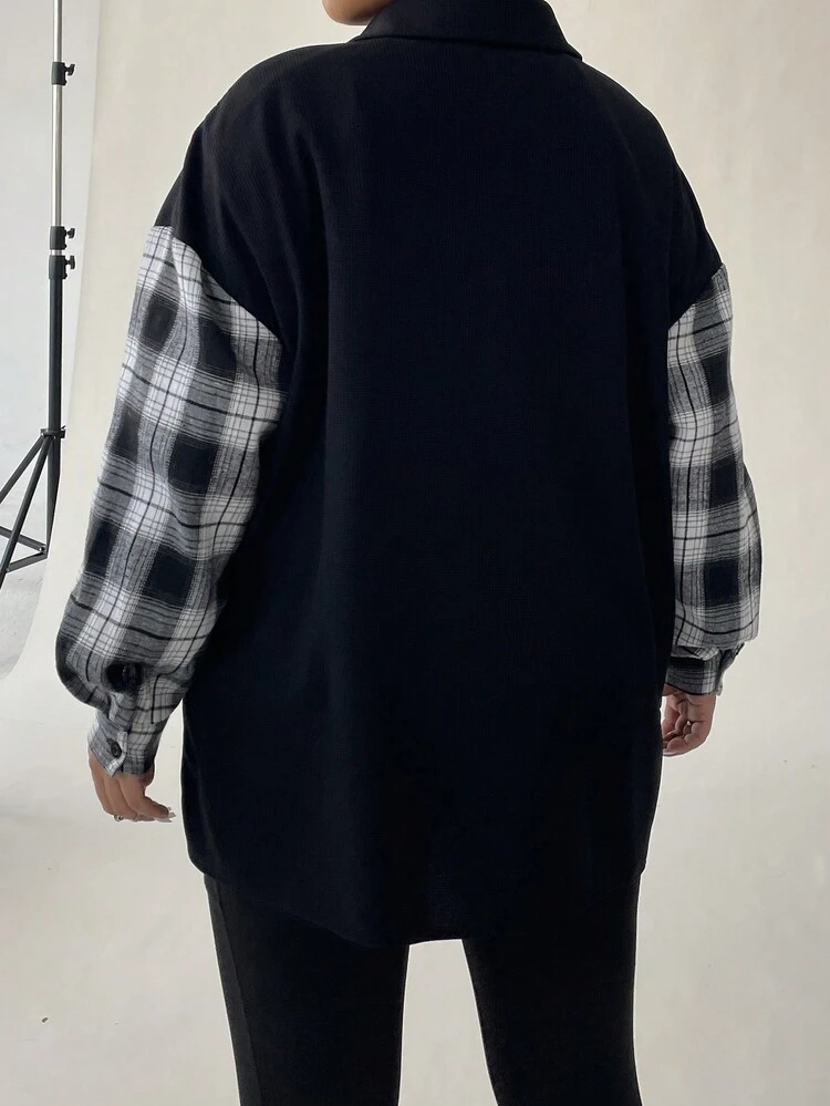 Plus Plaid Print Drop Shoulder Coat