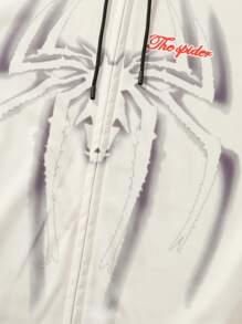 Manfinity LEGND Nam Lá thư & Nhện In Dây kéo Dây rút Hoodie - Màu be - Xem 3