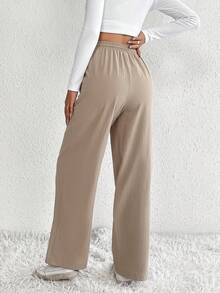 SHEIN Tall Eo dây rút Quần ống rộng - Màu Khaki - Xem 2