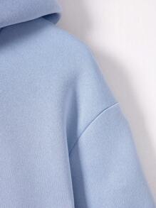 SHEIN Tween Girl Heart Print Kangaroo Pocket Hooded Sweatshirt - Baby Blue - View 6