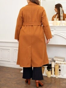 SHEIN Clasi Hơn Cổ áo Thắt lưng Áo khoác - Lạc đà - Xem 2