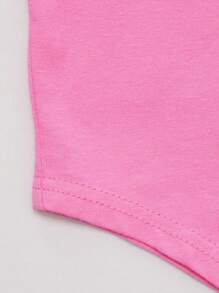 Teen Girl Solid Pocket Patched Curved Hem Tee - Watermelon Pink - View 5