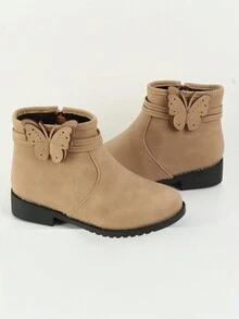 時尚&可愛女孩靴子,摩托車靴子適用於小的女孩,圓頭學生鞋,嬰兒女孩西方風格短靴,孩子們的平底靴 - 米色 - 查看 4