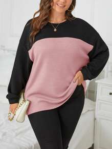 SHEIN Essnce Hơn Hai âm Thả vai Áo nỉ - Bụi hồng - Xem 1