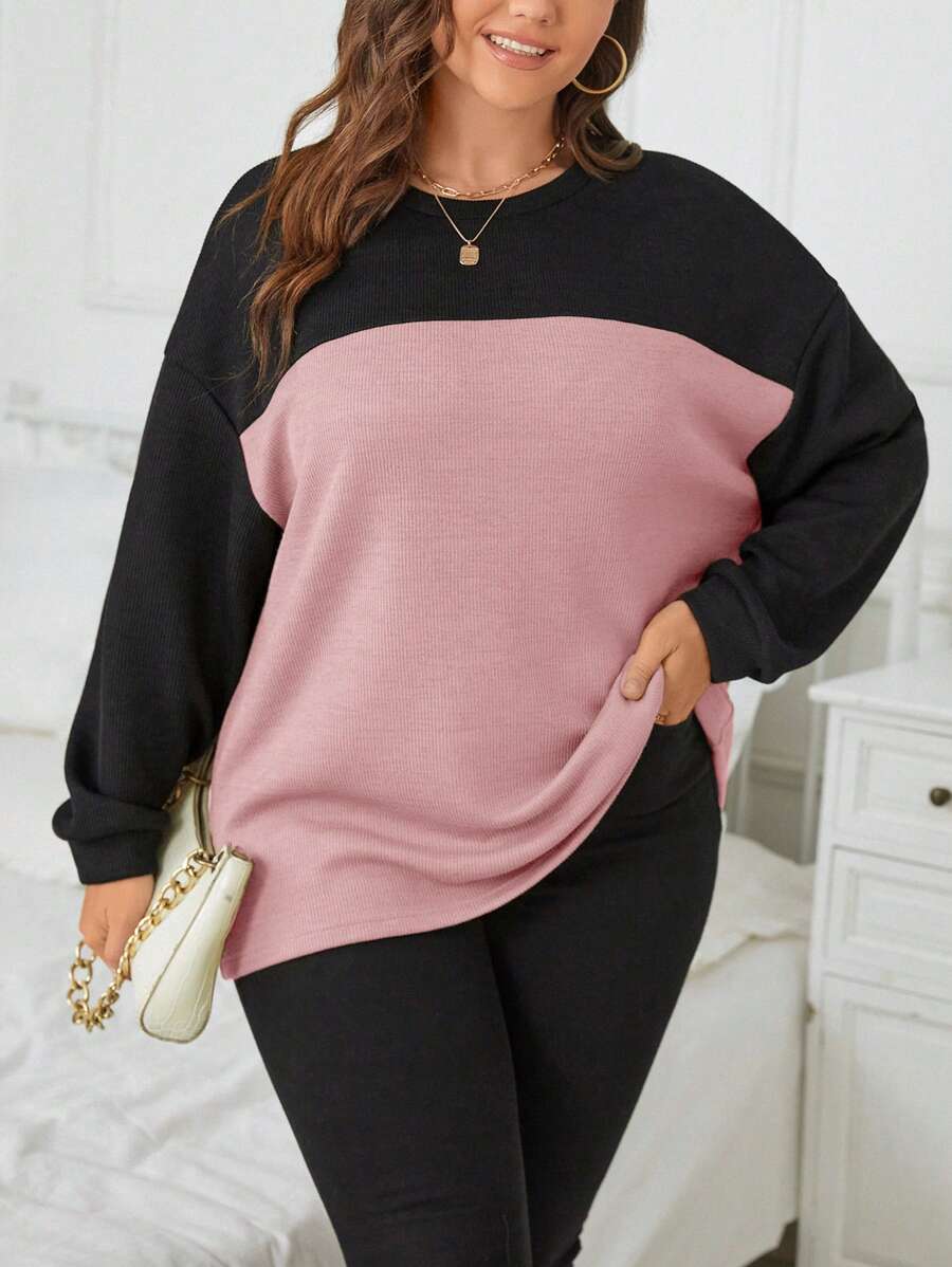 SHEIN Essnce Hơn Hai âm Thả vai Áo nỉ - Bụi hồng - Xem 1